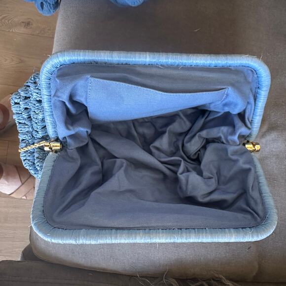 Loeffler Randal Blue Raffia Trudie Frame Clutch Crossbody Designer 13x7x4 $325 - Picture 12 of 12
